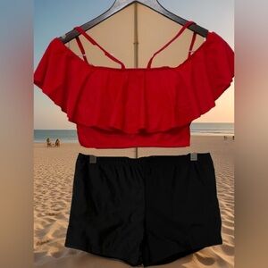 NWT Avidlove Women’s SM Ruffled cold shoulder Tankini 2 pc boyshorts swimset